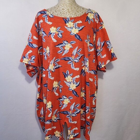 Old Navy Women's Size 4X Tropical Print Short Sleeve  Round Neck Tie Front Top - Picture 1 of 14